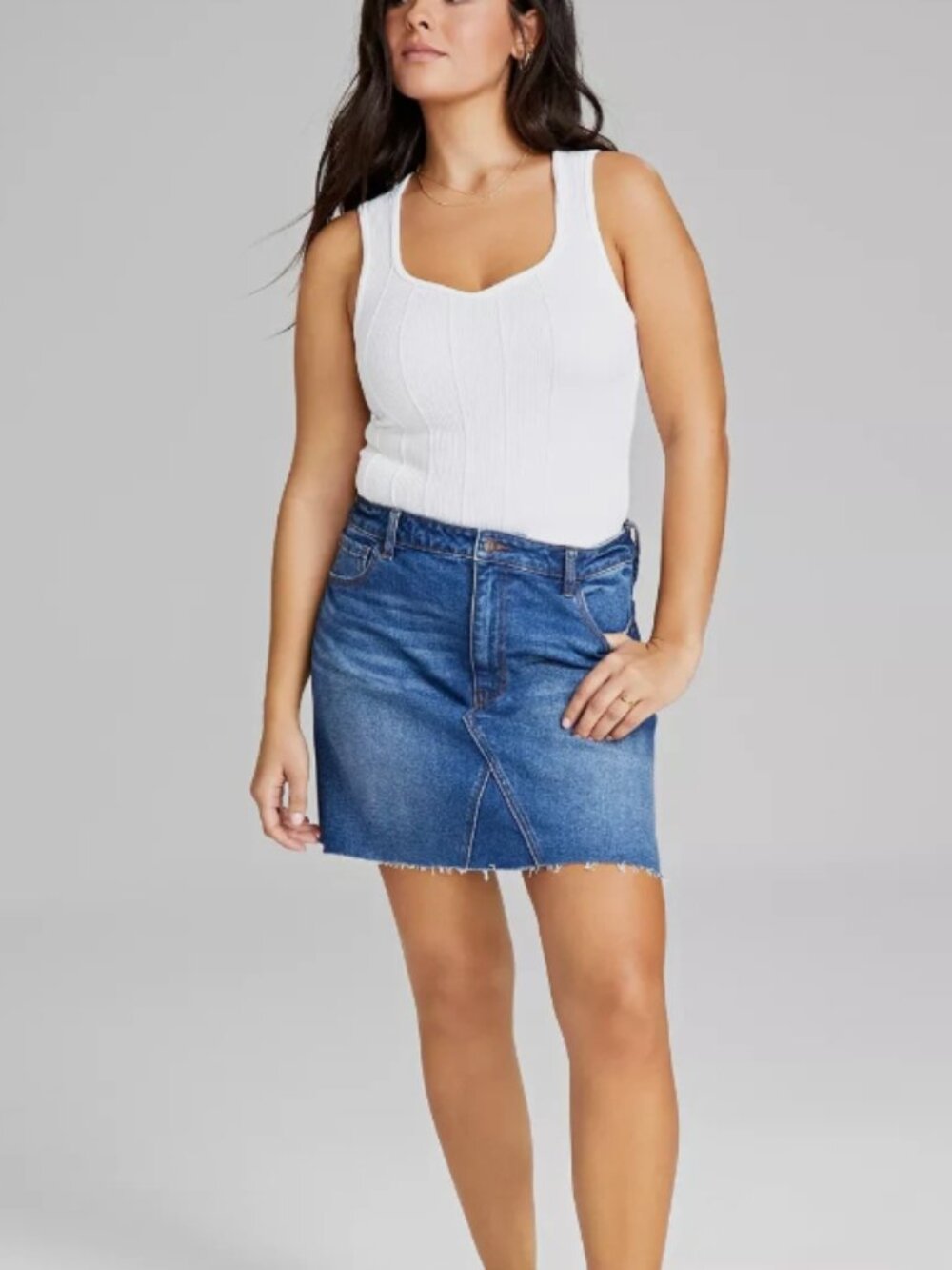 NWT Frye & Co Denim Mini Skirt Raw Hem Plus Size 24W Medium Wash Blue Jean